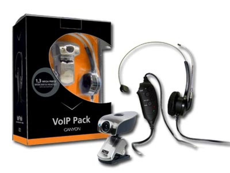 Canyon Binaural Headphones 30Hz-16kHz, Ext. Microphone, Cable, Web Camera (1.3MpixelM) Black/Silver Binaural headset