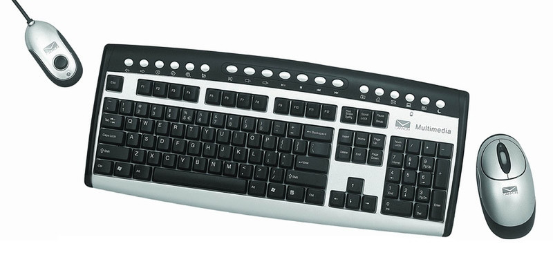 Canyon RF Keyboard & RF Optical Mouse & Receiver 104 PS/2 English United States Silver, Retail, 1pk Беспроводной RF QWERTY Cеребряный клавиатура