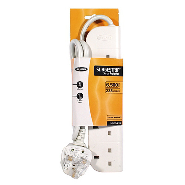 Belkin E-Series 4 Socket, 1-Metre SurgeStrip 4AC outlet(s) 230V 1m White surge protector