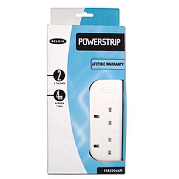 Belkin E-Series 2 Sockets, 4-Metre Cable PowerStrip 4m White power cable