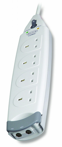 Belkin SurgeMaster Home Series - Surge suppressor ( external ),AC 250 V, 4 Output Connector TEL/FAX/MODEM/AV, 2M white 4розетка(и) 250В 2м Белый сетевой фильтр