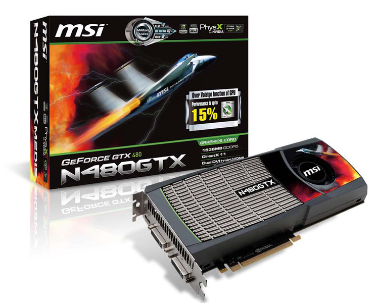 MSI N480GTXM2D15 GeForce GTX 480 1.5GB GDDR5 graphics card