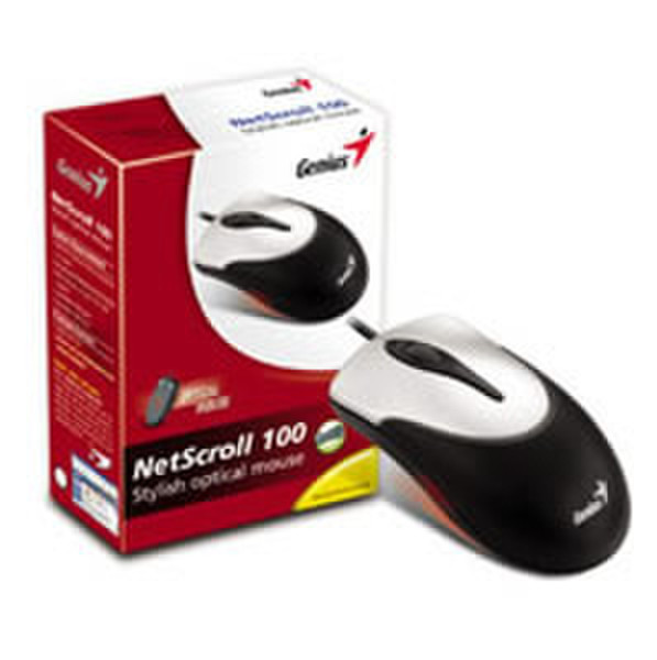 Genius Netscroll 100 USB+PS/2 Оптический 800dpi Для обеих рук Черный, Cеребряный компьютерная мышь