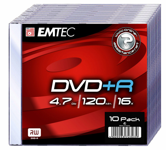 Emtec EKOVPR471016SL 4.7ГБ DVD+R 10шт чистый DVD