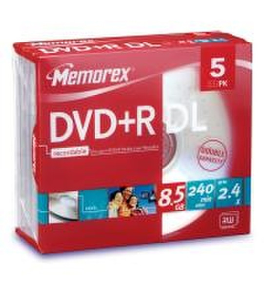 Memorex 2.4X DVD+R Double Layer 5 Pack Jewel Case 8.5GB 5pc(s)