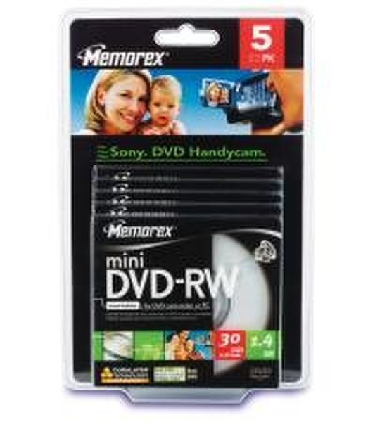 Memorex 1.4Gb Mini DVD-RW, Jewel Case, 5-pack 1.4GB 5Stück(e)