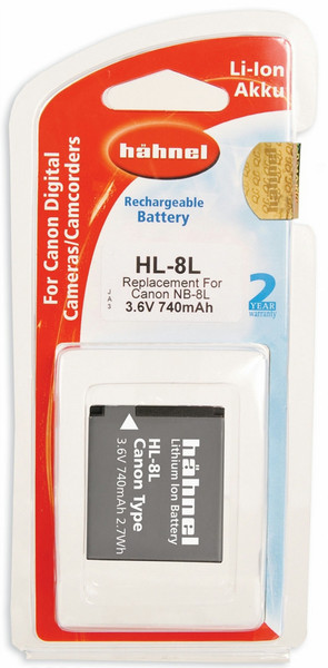 Hahnel HL-8L Lithium-Ion (Li-Ion) 740mAh 3.6V rechargeable battery