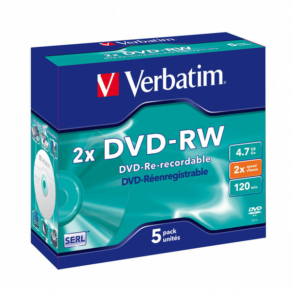 Verbatim DVD-RW Matt Silver 2x 4.7GB DVD-RW 5pc(s)