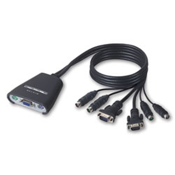 Belkin KVM/Omniview 2-Port KVM Switch with Built-In Cabling, PS/2 Black KVM cable