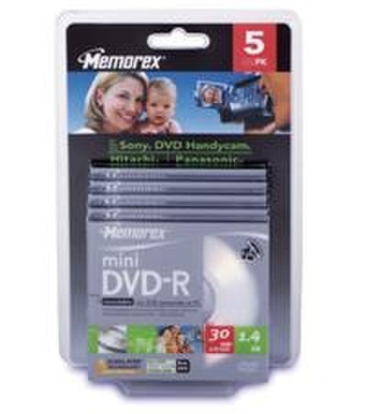 Memorex 1.4Gb Mini DVD-R, Jewel Case, 5-pack 1.4GB 5Stück(e)