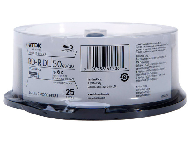 TDK 61706 50ГБ BD-R DL 25шт чистые Blu-ray диски