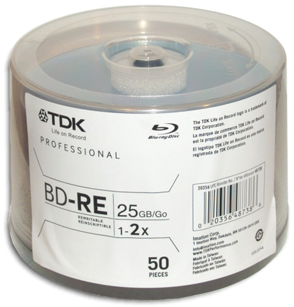 TDK 48738 25ГБ BD-RE 50шт чистые Blu-ray диски