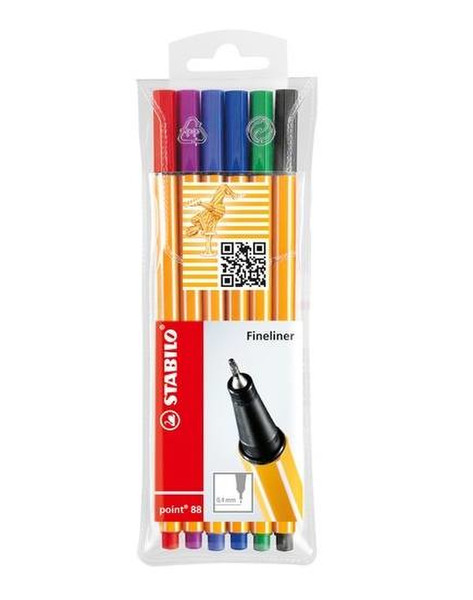 Stabilo Point 88 Черный, Синий, Зеленый, Лиловый, Красный, Фиолетовый 6шт капиллярная ручка