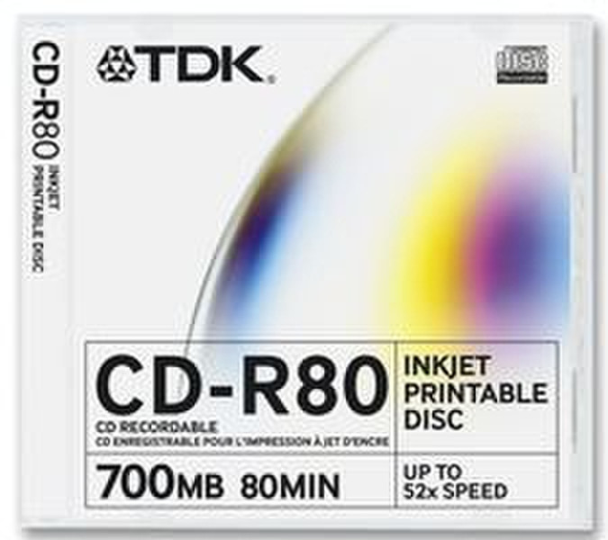 TDK CD-R 80 52x 700MB 10x Slim Case Inkjet print CD-R 700МБ 10шт