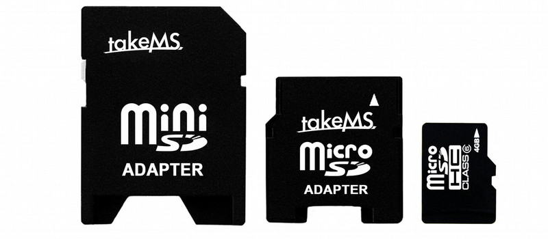 takeMS 4GB MicroSDHC + 2 Adapters 4ГБ MicroSDHC карта памяти
