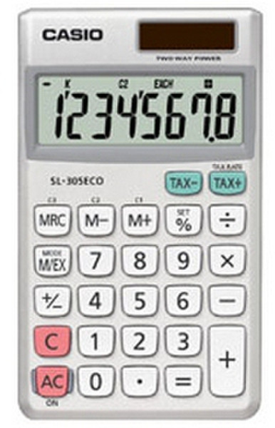 Casio SL-305ECO Tasche Einfacher Taschenrechner Silber, Weiß Taschenrechner