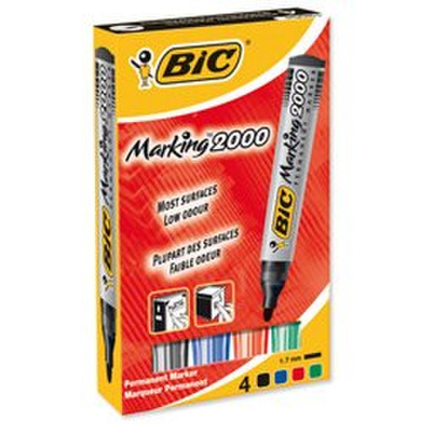 BIC Marking 2000 Пулевидный наконечник Черный, Синий, Зеленый, Красный 4шт перманентная маркер