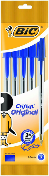 BIC 802052 Stick ballpoint pen Blue 5pc(s) ballpoint pen