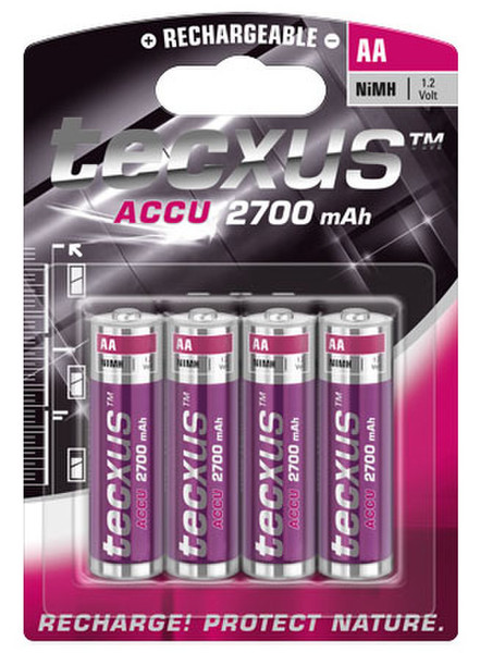 Tecxus AA NiMH 2700mAh - 4Pk Nickel-Metal Hydride (NiMH) 2700mAh 1.2V rechargeable battery