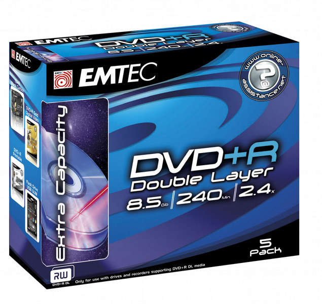 Emtec DVD+R DL 8.5GB, 8x (5) 8.5GB DVD+R DL 5pc(s)