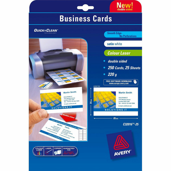 Avery Quick&Clean 85 x 54 mm (x25) 250шт визитная карточка