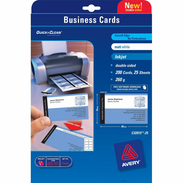 Avery Quick&Clean 85 x 54 mm (x25) 200шт визитная карточка