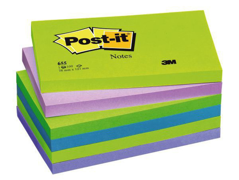 3M Post-it 76 x 127mm (6 x 100) Blau, Grün, Violett 6Stück(e) selbstklebendes Etikett