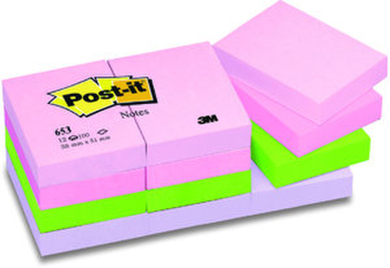 3M Post-it 38 x 50mm (12 x 100) Зеленый, Розовый, Фиолетовый 12шт самоклеящийся ярлык