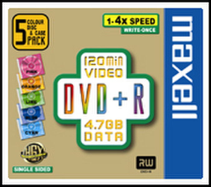 Maxell DVD+R 4.7GB Colour 5x pack