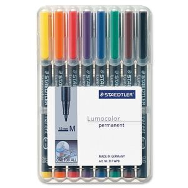 Staedtler Lumocolor 317 Черный, Синий, Коричневый, Зеленый, Оранжевый, Красный, Фиолетовый, Желтый 8шт перманентная маркер