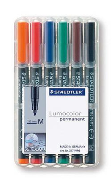 Staedtler Lumocolor 317 Черный, Синий, Коричневый, Зеленый, Оранжевый, Красный 6шт перманентная маркер