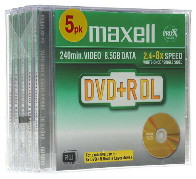 Maxell 512569 8.5ГБ DVD+R DL 5шт чистый DVD