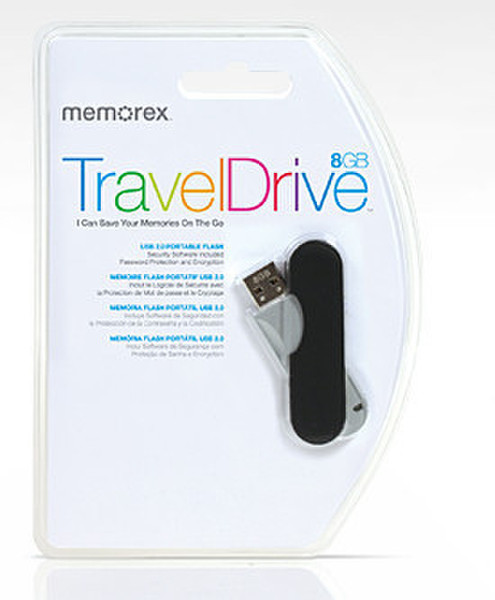 Memorex TravelDrive 8GB 8GB USB 2.0 Type-A Black,Grey USB flash drive