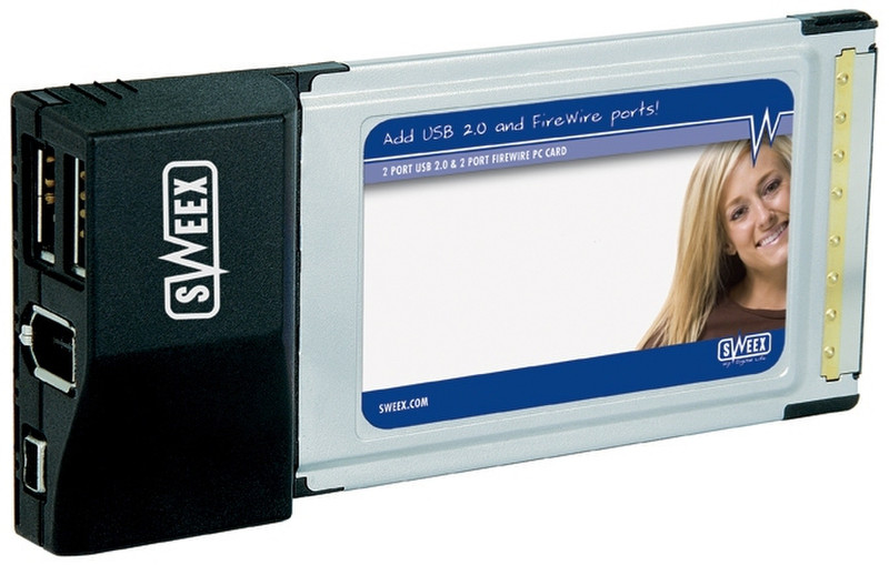 Sweex 2 port USB 2.0 & 2 port FireWire PC card USB 2.0 интерфейсная карта/адаптер