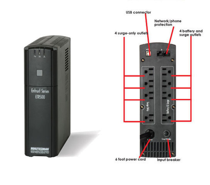 Minute Man Entrust ETR500 500VA Black uninterruptible power supply (UPS)