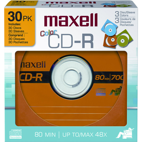 Maxell CDR700 COLOR 30PK/SLEEVES