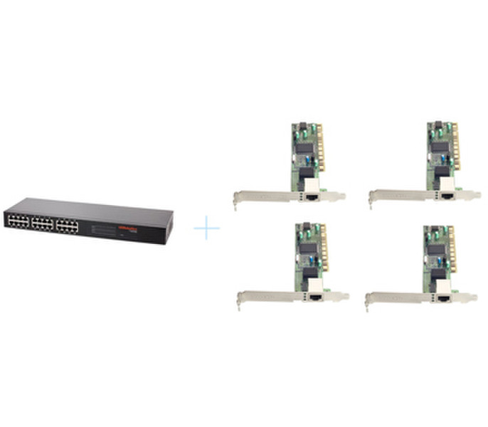 US Robotics 24-Port Gigabit Ethernet Switch + 4x Gigabit Ethernet PCI Card Unmanaged