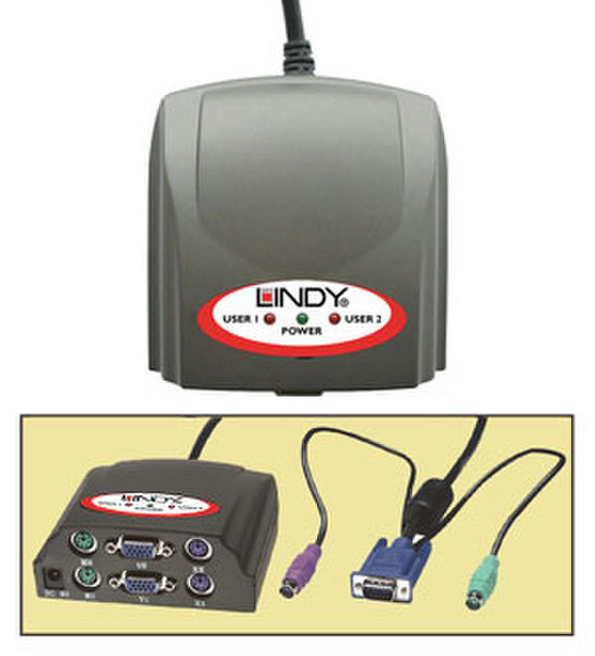 Lindy 2 to 1 Console Switch Schwarz Tastatur/Video/Maus (KVM)-Switch