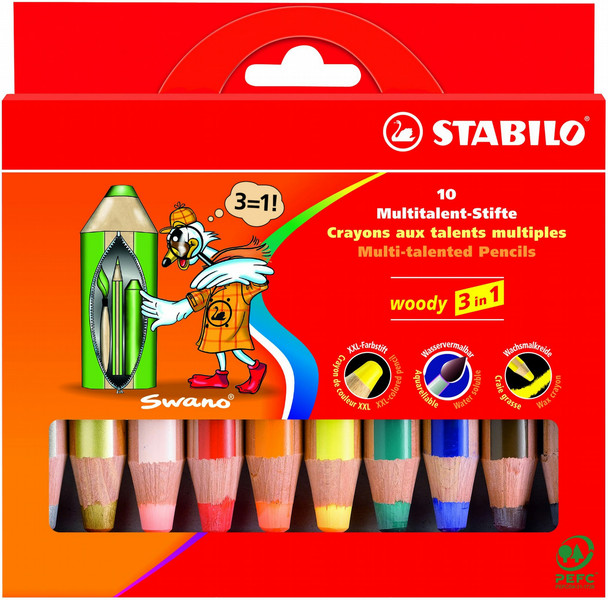 Stabilo Woody 3 in 1 10шт цветной карандаш