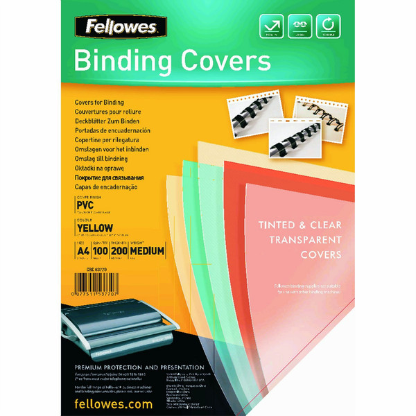 Fellowes 5377001 A4 Пластик, ПВХ Прозрачный, Желтый 100шт обложка/переплёт