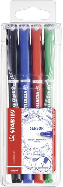 Stabilo SENSOR Черный, Синий, Зеленый, Красный 4шт капиллярная ручка