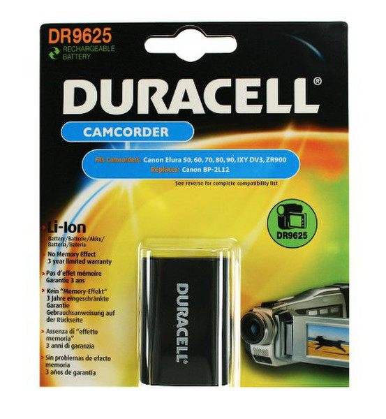 Duracell Camcorder Battery 7.4v 1300mAh Lithium-Ion (Li-Ion) 1300mAh 7.4V rechargeable battery