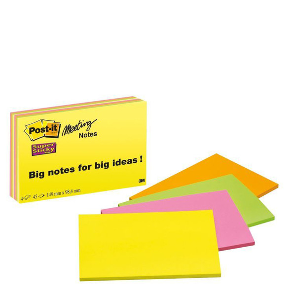 3M 6445-4SS Прямоугольник Зеленый, Оранжевый, Розовый, Желтый 45листов самоклеющаяся бумага для заметок