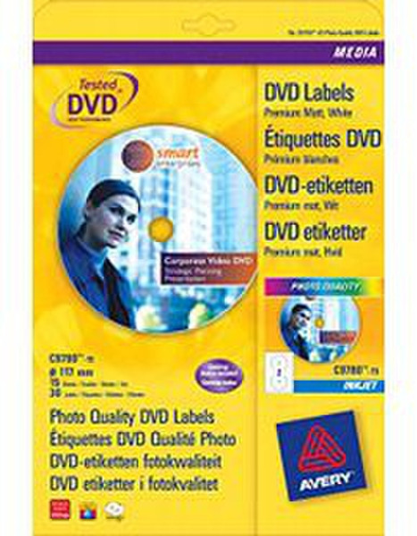 Avery Full Face DVD Optimised Filmic Inkjet Labels