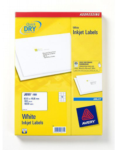 Avery J8161-100 White 1800pc(s) self-adhesive label