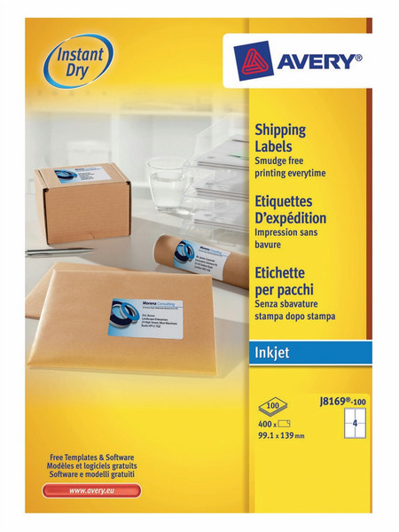 Avery J8169-100 Белый Self-adhesive printer label наклейка для принтеров
