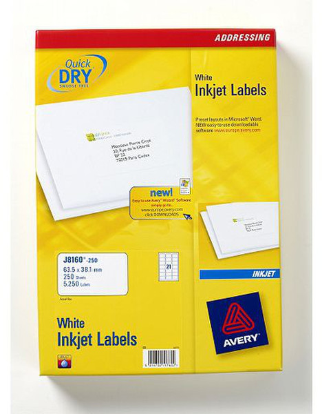 Avery J8160-250 White 5250pc(s) self-adhesive label