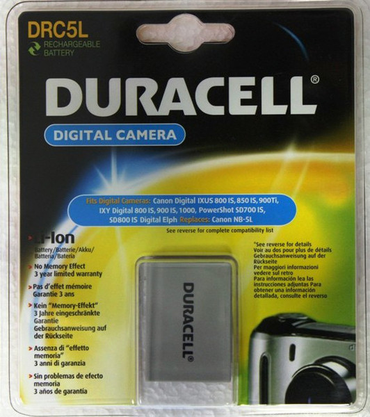 Duracell Digital Camera Battery 3.7v 820mAh Lithium-Ion (Li-Ion) 820mAh 3.7V Wiederaufladbare Batterie