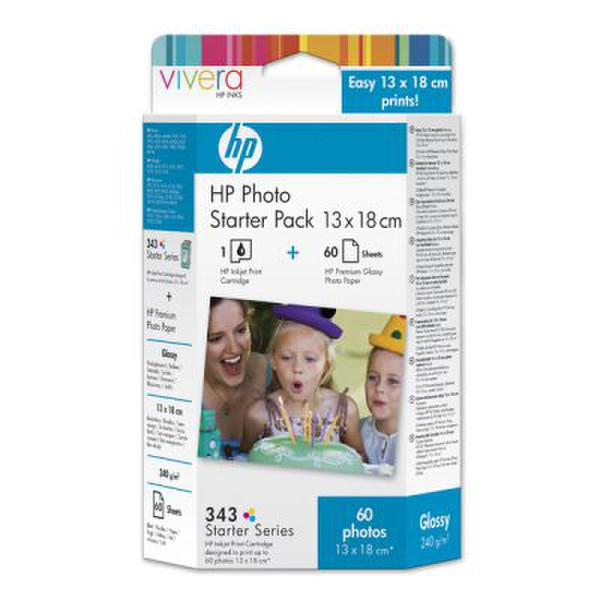 HP 343 Series Photo Starter Pack with Vivera Inks-13 x 18 cm/60 sht