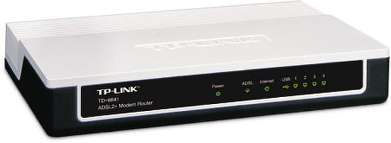 TP-LINK 4-Port ADSL2+ Ethernet/USB Modem Router Подключение Ethernet ADSL Черный, Белый проводной маршрутизатор
